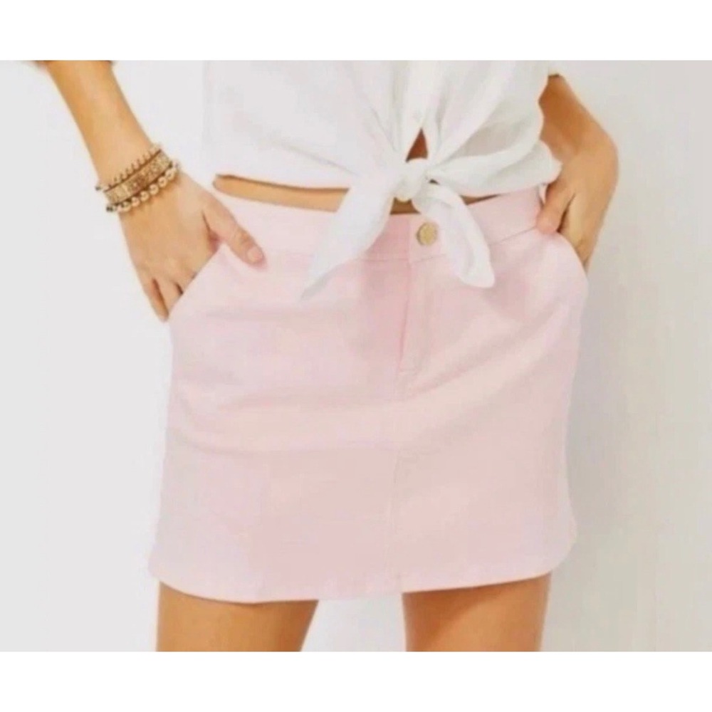 Lilly Pulitzer Colette Denim Skort Womens 14 Pink Preppy Coastal Mini Skirt